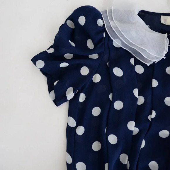 Vintage Hrlsten Navy  Polka Dot Short Sleeve Midi Dress Size 10 - Picture 14 of 15